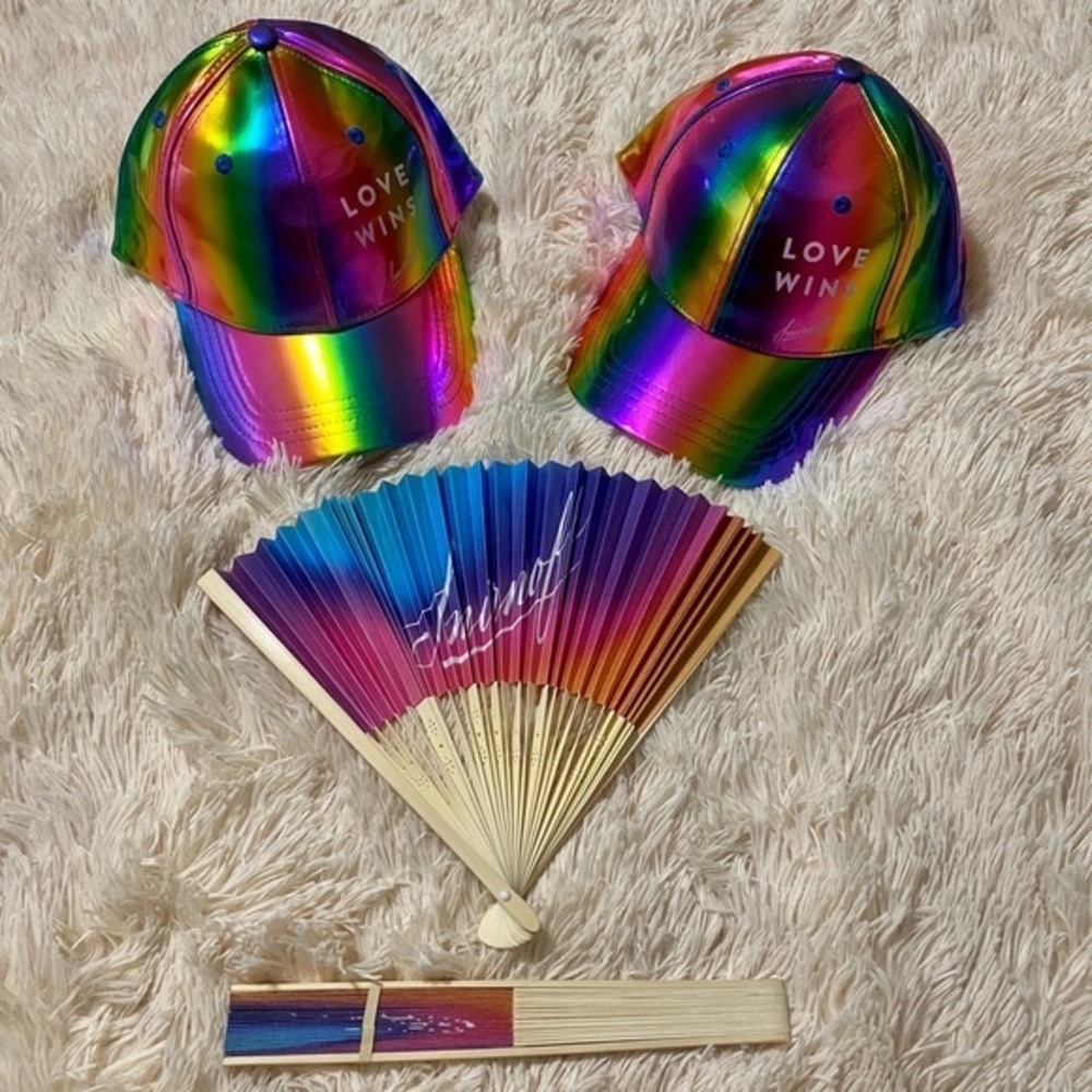 Pride party hats and fans ❤️🧡💛💚💙